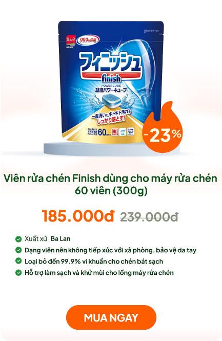 Viên rửa chén Finish dùng cho máy rửa chén 60 viên (300g)