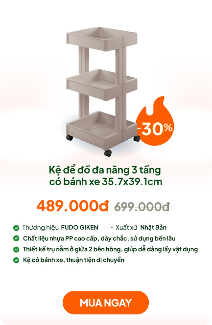 Kệ để đồ đa năng 3 tầng có bánh xe 35.7x39.1cm