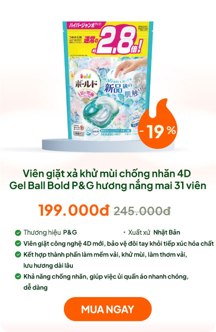 Viên giặt xả khử mùi chống nhăn 4D Gel Ball Bold P&G hương nắng mai 31 viên