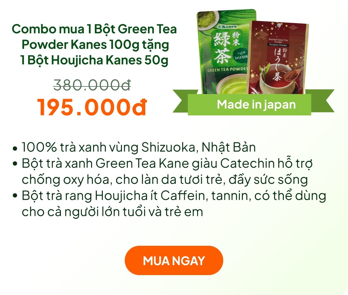 Combo siêu hời mua Bột trà xanh Nhật Bản Green Tea Powder Kanes 100g tặng Bột trà rang Houjicha Nhật Bản Kanes 50g
