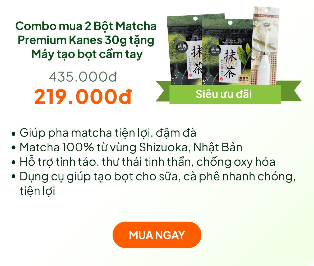 Combo siêu hời mua 2 Bột trà xanh Matcha Premium Kanes 30g tặng Máy tạo bọt sữa, cà phê cầm tay Echo Metal