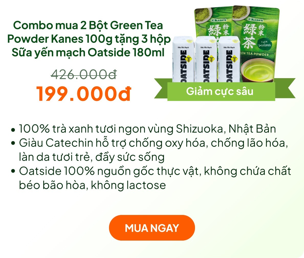 Combo siêu hời mua 2 Bột trà xanh Nhật Bản Green Tea Powder Kanes 100g tặng 3 hộp Sữa yến mạch vị nguyên bản Oatside 180ml