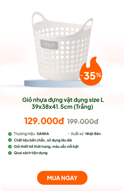 Giỏ nhựa đựng vật dụng size L 39x38x41.5cm (Trắng)