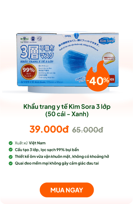 Khẩu trang y tế Kim Sora 3 lớp (50 cái - Xanh)