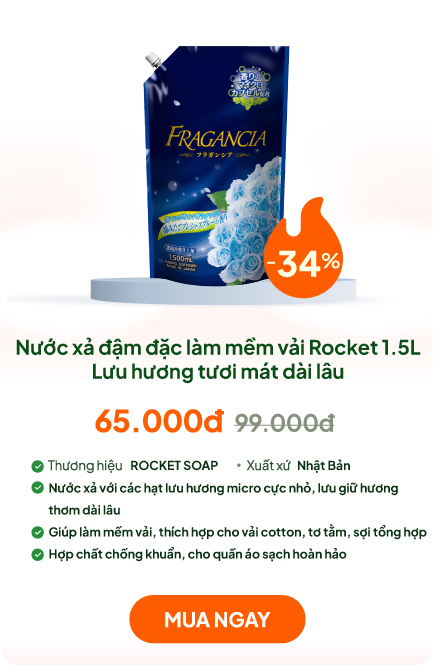 Nước xả đậm đặc làm mềm vải Rocket 1.5L Lưu hương tươi mát dài lâu