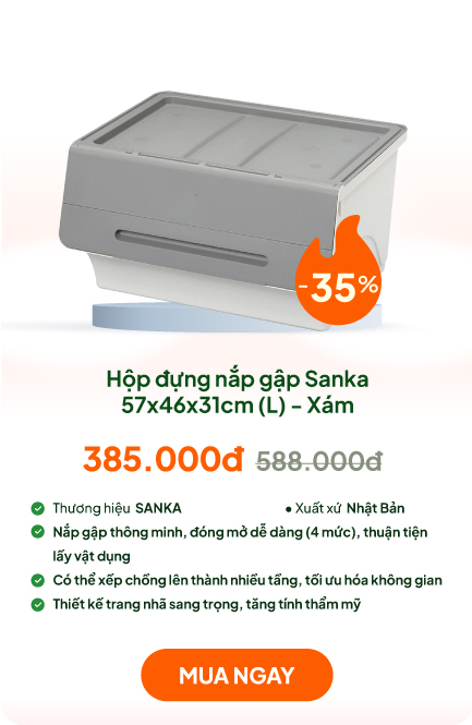Hộp đựng nắp gập Sanka 57x46x31cm (L) - Xám
