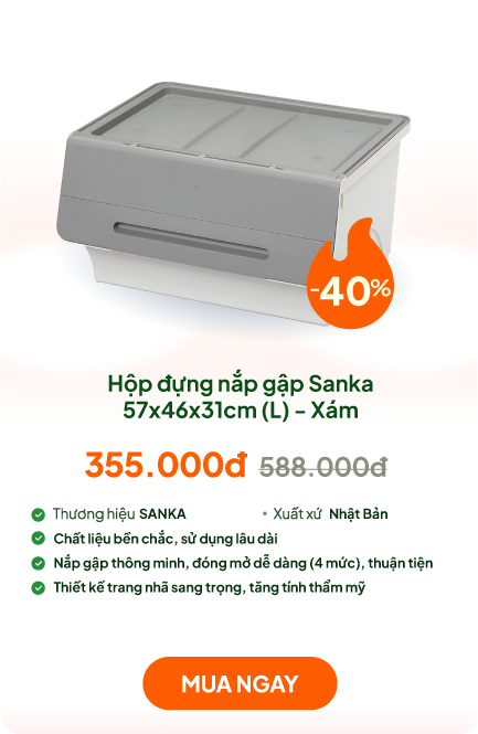 Hộp đựng nắp gập Sanka 57x46x31cm (L) - Xám