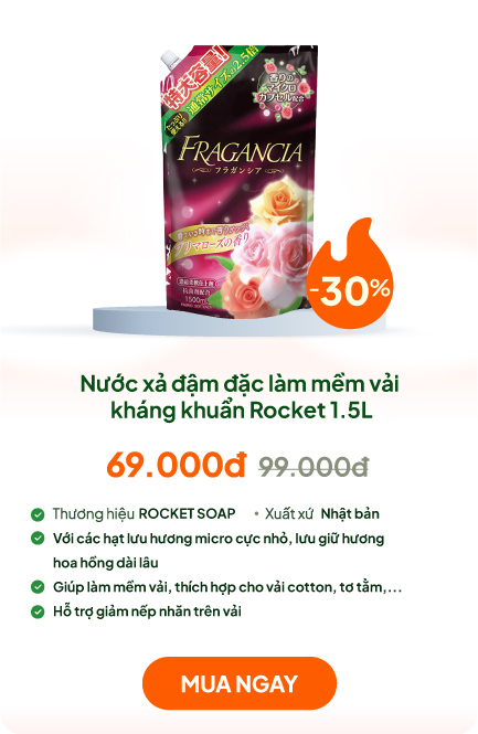 Nước xả đậm đặc làm mềm vải kháng khuẩn Rocket 1.5L Lưu hương hoa hồng dài lâu
