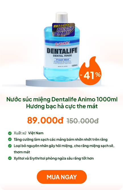 Nước súc miệng Dentalife Animo 1000ml Hương bạc hà cực the mát, thơm miệng