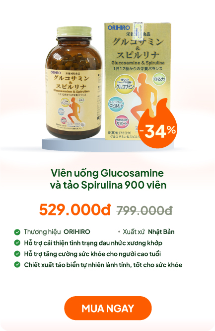 TPBVSK: Viên uống Glucosamine & Spirulina Orihiro 900 viên, tăng dịch khớp, giảm thoái hóa, khô khớp
