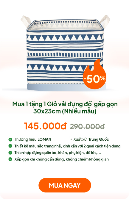 Combo mua 1 tặng 1 Giỏ vải đựng đồ  gấp gọn 30x23cm (Nhiều mẫu)