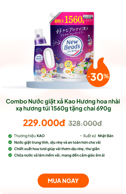 Combo mua Nước giặt xả kháng khuẩn khử mùi, chống nhăn Kao Hương hoa nhài xạ hương túi 1560g tặng chai 690g