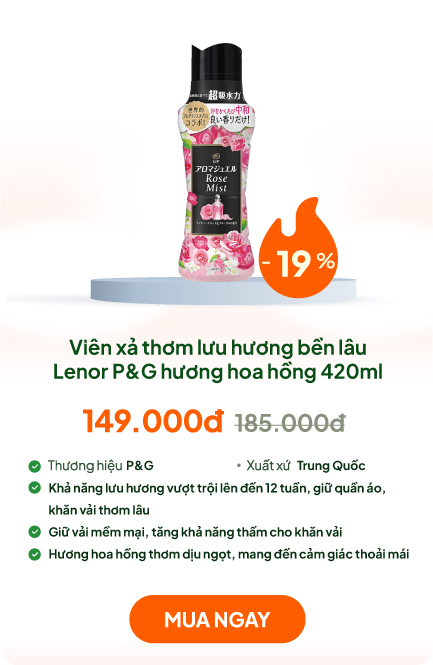 Viên xả thơm lưu hương bền lâu, vải mềm thấm hút vượt trội Lenor P&G hương hoa hồng 420ml