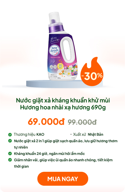 Nước giặt xả kháng khuẩn khử mùi, chống nhăn Kao New Beads Hương hoa nhài xạ hương 690g