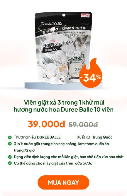 Viên giặt xả 3 trong 1 khử mùi, lưu hương dài lâu, hương nước hoa Duree Balle 10 viên