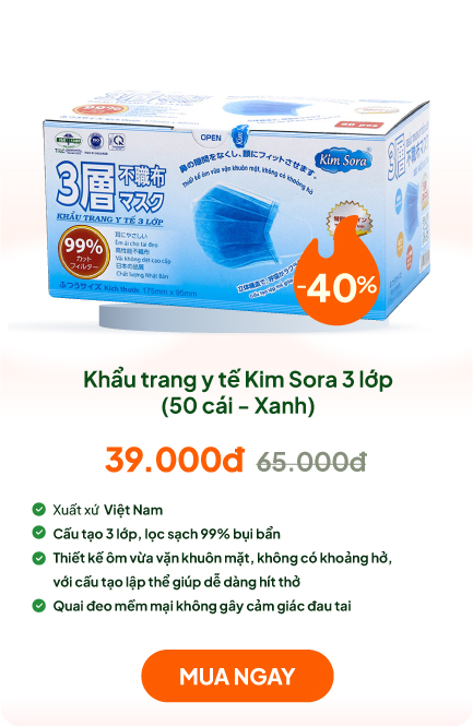 Khẩu trang y tế Kim Sora 3 lớp (50 cái - Xanh)