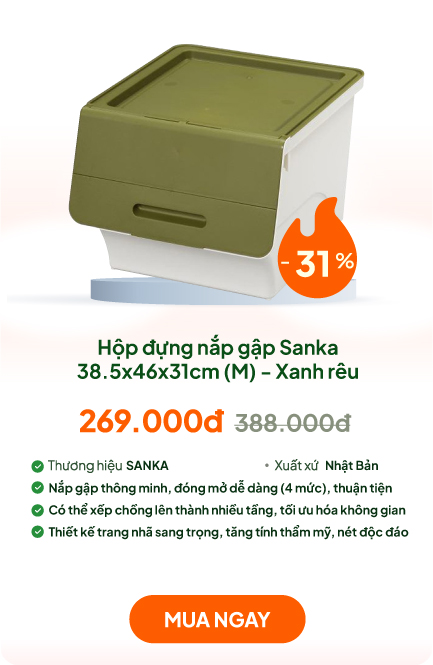 Hộp đựng nắp gập Sanka 38.5x46x31cm (M) - Xanh rêu