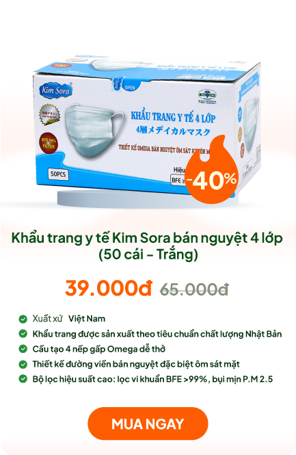 Khẩu trang y tế Kim Sora bán nguyệt 4 lớp (50 cái - Trắng)