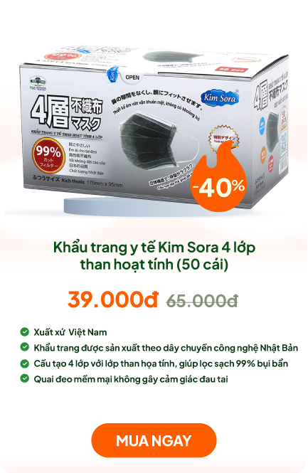 Khẩu trang y tế Kim Sora 4 lớp than hoạt tính (50 cái)