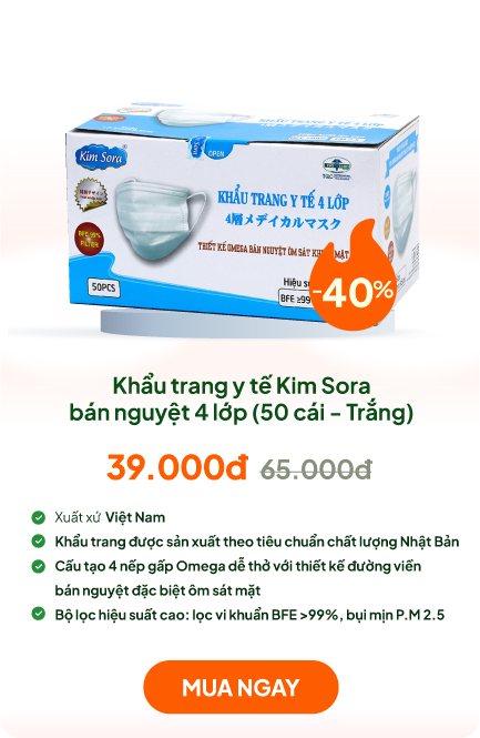 Khẩu trang y tế Kim Sora bán nguyệt 4 lớp (50 cái - Trắng)