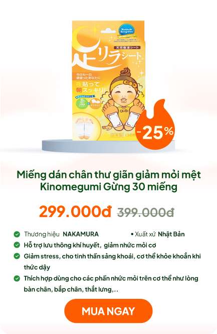 Miếng dán chân thư giãn giảm mỏi mệt Kinomegumi Gừng 30 miếng