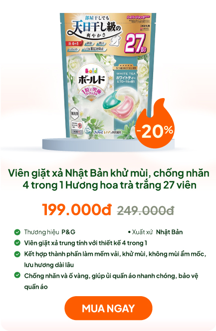 Viên giặt xả Nhật Bản khử mùi, chống nhăn, ố vàng 4 trong 1 Gel Ball Bold P&G Hương hoa trà trắng 27 viên