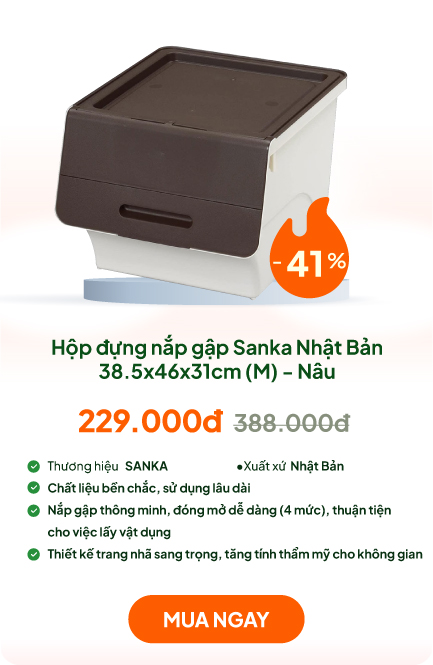 Hộp đựng nắp gập Sanka 38.5x46x31cm (M) - Nâu