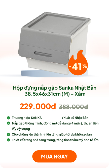 Hộp đựng nắp gập, lật 3 nấc Sanka Nhật Bản 38.5x46x31cm (M) - Xám