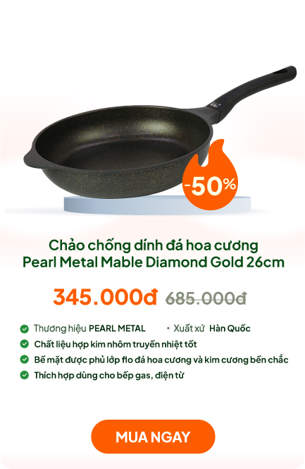 Chảo chống dính đá hoa cương Pearl Metal Mable Diamond Gold 26cm