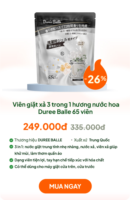Viên giặt xả 3 trong 1 hương nước hoa Duree Balle 65 viên, Khử mùi, lưu hương dài lâu