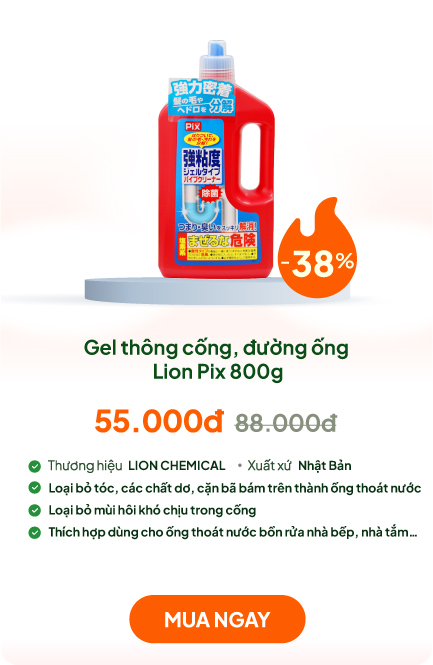 Gel thông cống, đường ống Lion Pix 800g, phân giải tóc, cặn bẩn, kháng khuẩn