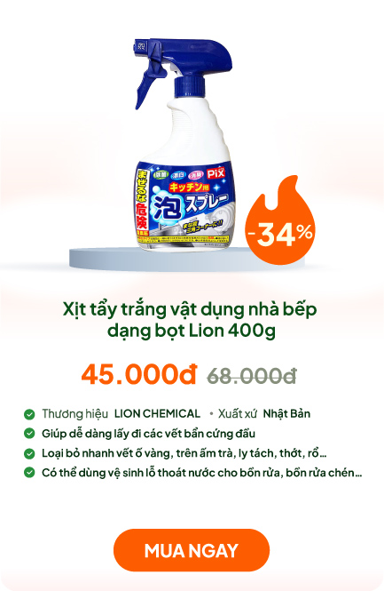 Xịt tẩy trắng vật dụng nhà bếp dạng bọt Lion 400g Chống khuẩn, khử mùi
