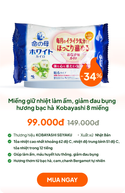 Miếng giữ nhiệt làm ấm, giảm đau bụng hương bạc hà cam chanh Kobayashi 8 miếng (có keo dán)