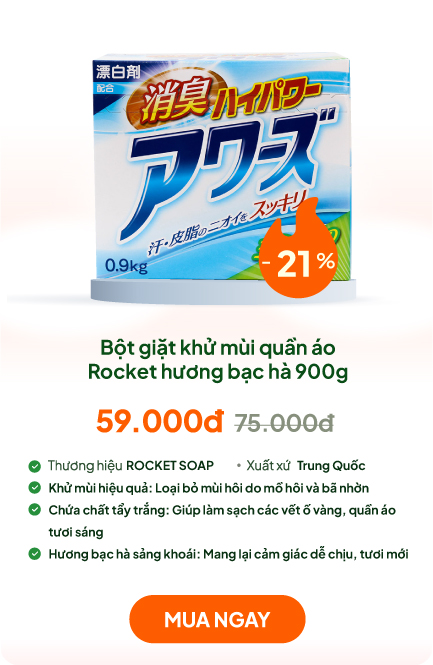 Bột giặt khử mùi quần áo Rocket hương bạc hà 900g