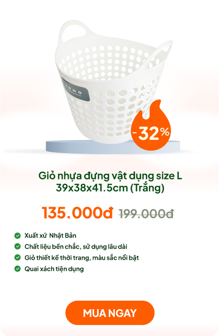 Giỏ nhựa đựng vật dụng size L 39x38x41.5cm (Trắng)