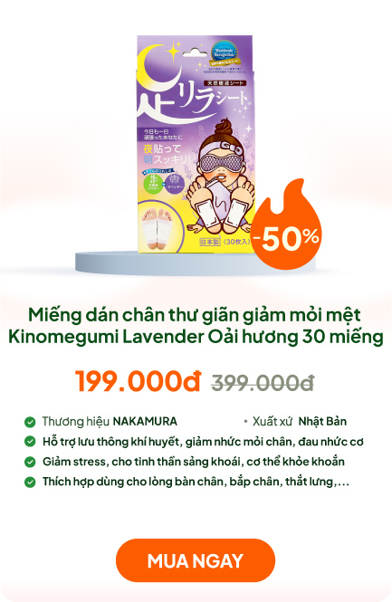 Miếng dán chân thư giãn giảm mỏi mệt Kinomegumi Lavender Oải hương 30 miếng