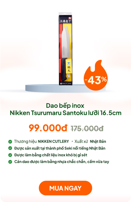 Dao bếp inox Nikken Tsurumaru Santoku lưỡi 16.5cm