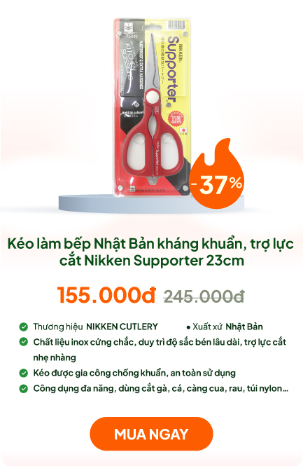 Kéo làm bếp Nhật Bản kháng khuẩn, trợ lực cắt Nikken Supporter 23cm