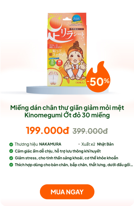 Miếng dán chân thư giãn giảm mỏi mệt Kinomegumi Ớt đỏ 30 miếng