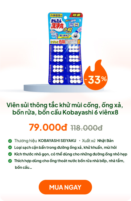 Viên sủi thông tắc khử mùi cống, ống xả, bồn rửa, bồn cầu Kobayashi 6 viênx8