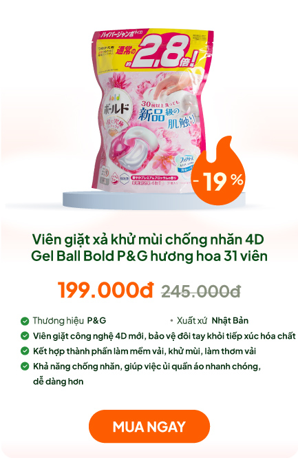 Viên giặt xả khử mùi chống nhăn 4D Gel Ball Bold P&G hương hoa 31 viên