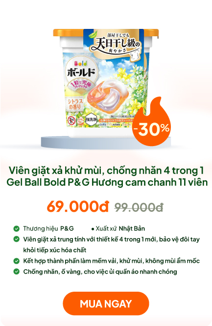 Viên giặt xả khử mùi, chống nhăn, ố vàng 4 trong 1 Gel Ball Bold P&G Hương cam chanh 11 viên