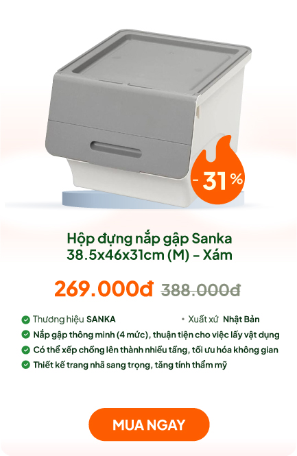 Hộp đựng nắp gập Sanka 38.5x46x31cm (M) - Xám
