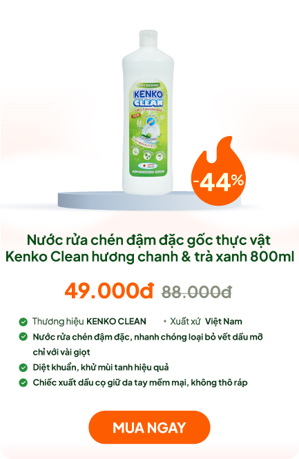 Nước rửa chén đậm đặc gốc thực vật diệt khuẩn Kenko Clean hương chanh & trà xanh 800ml