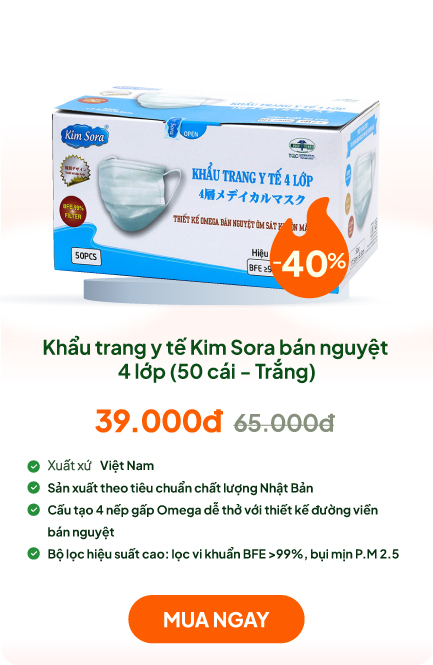 Khẩu trang y tế Kim Sora bán nguyệt 4 lớp (50 cái - Trắng)