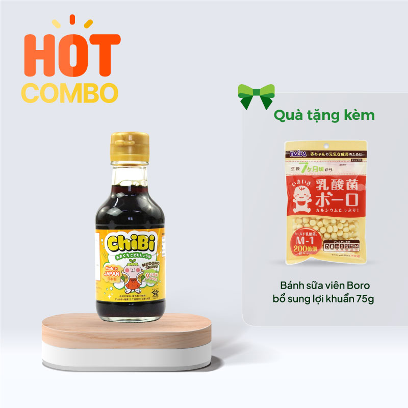 Combo mua Nước tương Chibi Nhật Bản cho bé 150ml giá 85k tặng Bánh sữa viên Boro bổ sung lợi khuẩn 75g