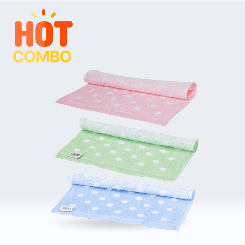 Combo  mua 2 tặng 1 Khăn vải cotton Nissen 28x40cm Dotted Table Towel (Blue-Green-Pink)