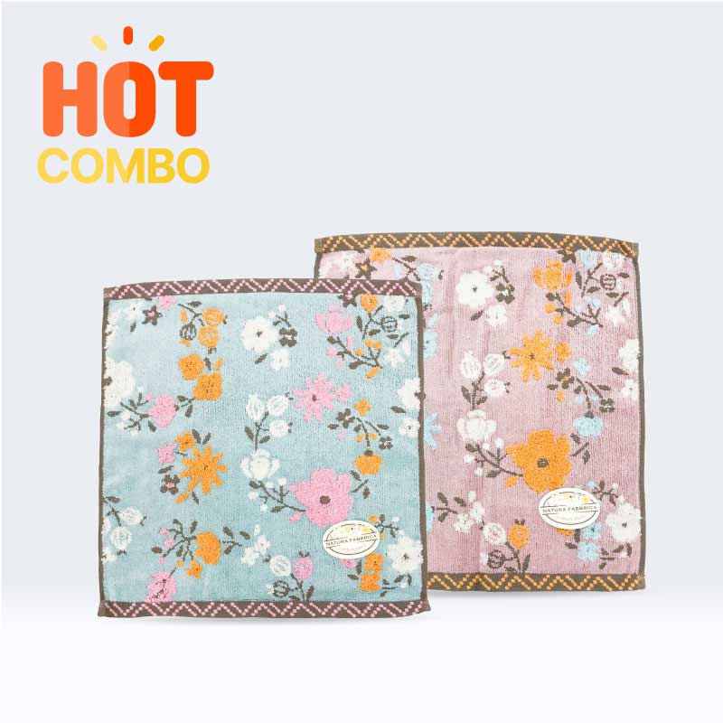Combo 2 Khăn vải cotton Nissen 34x35cm Asian Quince (Blue và Pink)