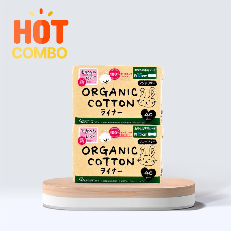 Combo 2 gói [GIÁ TỐT] Băng vệ sinh hàng ngày Organic Cotton siêu mỏng Cotton Labo 15cm 40 miếng