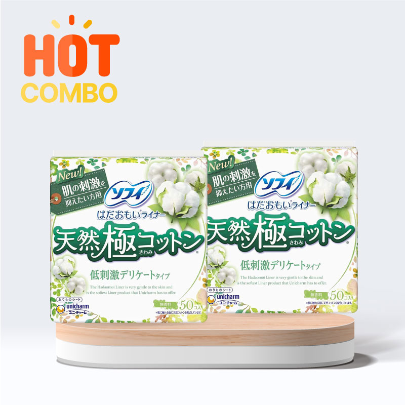 Combo 2 gói [GIÁ TỐT] Băng vệ sinh hàng ngày Natural Cotton siêu mỏng Sofy 14cm 50 miếng